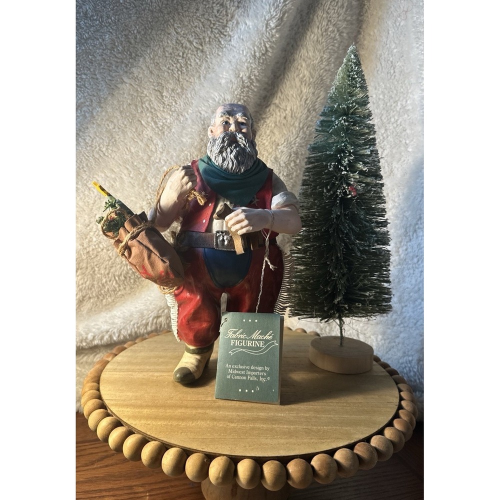 Vintage Midwest Importers Cannon Falls Cowboy Santa Handmade Fabric Mache